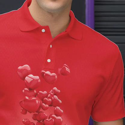 Custom Valentine Day Bowling Red Polo Shirts For Men, Romance Bowling Couple Outfits IPHW8352