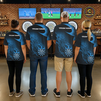 Custom Black And Blue Flame Dartboard Darts Team Shirts, Dart Tournament Outfits Dart Jerseys For Players IPHW10411