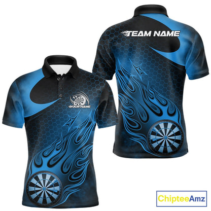 Custom Black And Blue Flame Dartboard Darts Team Shirts, Dart Tournament Outfits Dart Jerseys For Players IPHW10411