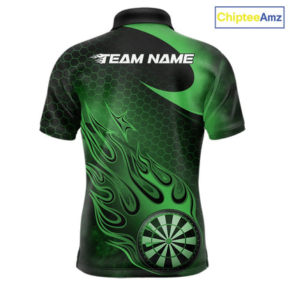 Custom Black And Green Flame Dartboard Darts Team Shirts, Dart Tournament Outfits Dart Jerseys For Players IPHW10414