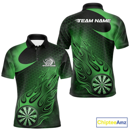 Custom Black And Green Flame Dartboard Darts Team Shirts, Dart Tournament Outfits Dart Jerseys For Players IPHW10414