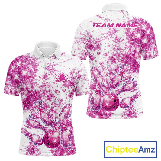 Custom Sparkling Pink Ice Cystal Bowling Shirts For Men, Women And Kid, Team Tournament Outfits Multi Styles IPHW10419