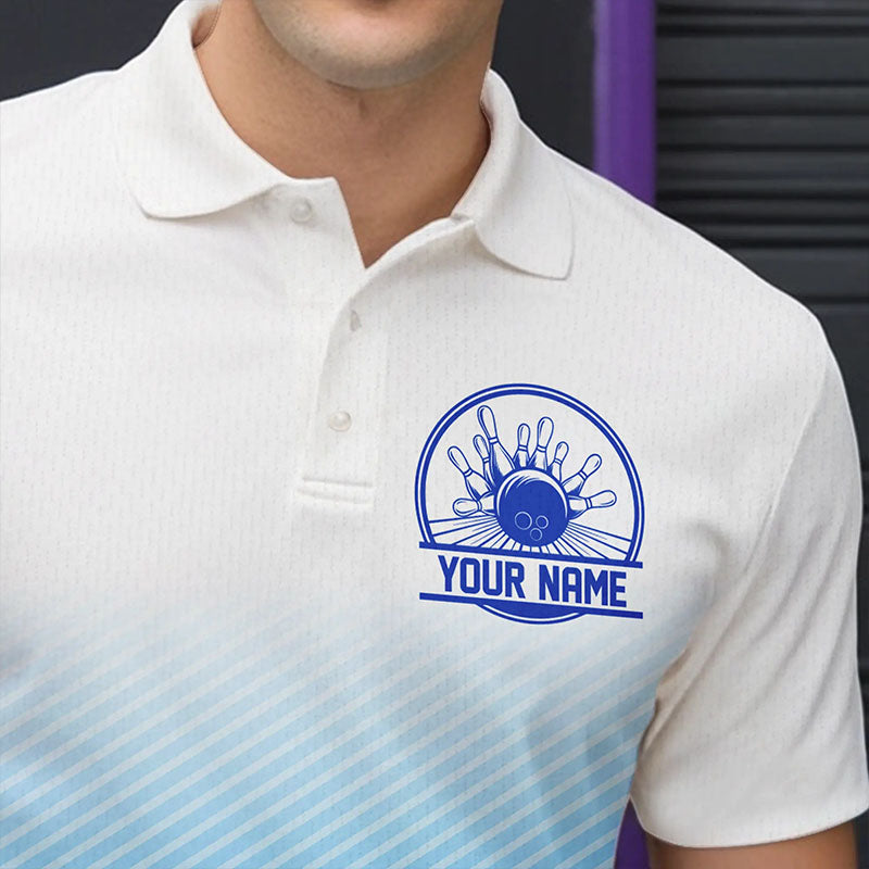 Custom Blue Bowling Team Polo Shirts For Men, Bowling Tournament Bowling League Shirt IPHW8538