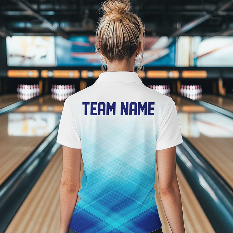 Custom Blue Bowling Team Polo Shirts For Women, Bowling Tournament Bowling League Shirt IPHW8539