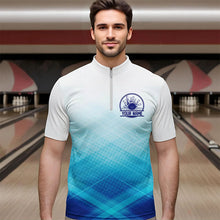 Load image into Gallery viewer, Custom Blue Bowling Team Quarter-Zip Shirts For Men, Bowling Tournament Bowling League Shirt IPHW8539