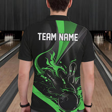 Load image into Gallery viewer, Custom Black And Green Flame Bowling Polo Shirts For Men, Fire Bowling Team Shirt IPHW8540