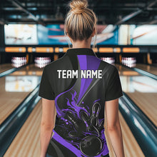 Load image into Gallery viewer, Custom Black And Purple Flame Bowling Quarter-Zip Shirts For Women, Fire Bowling Team Shirt IPHW8541