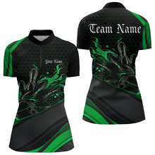 Load image into Gallery viewer, Custom Black And Green Flame Bowling Womens Quarter-Zip Shirt, Bowling Tournament Shirt IPHW8545