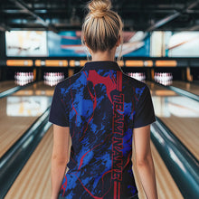 Load image into Gallery viewer, Custom Blue And Red Strike Bowling Polo Shirts For Women, Bowling League Team Uniform IPHW8858