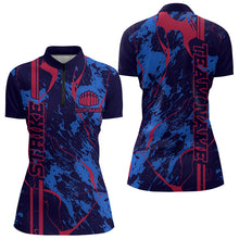 Load image into Gallery viewer, Custom Blue And Red Strike Bowling Quarter-Zip Shirts For Women, Bowling Team Uniform IPHW8858