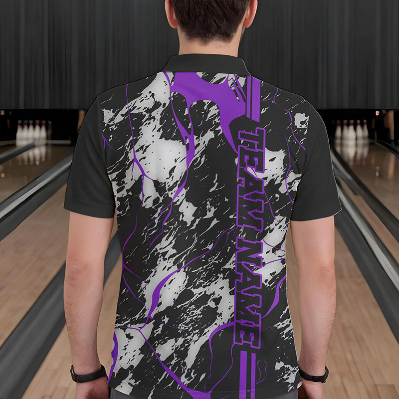 Custom Gray And Purple Strike Bowling Polo Shirts For Men, Bowling League Team Uniform IPHW8860