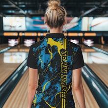 Load image into Gallery viewer, Custom Blue And Yellow Strike Bowling Polo Shirts For Women, Bowling League Team Uniform IPHW8863