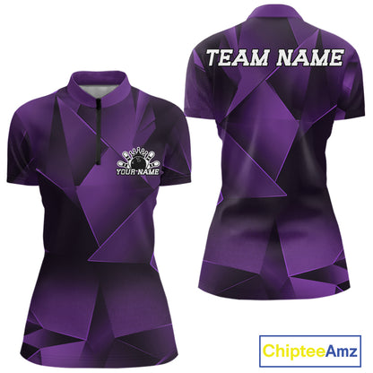 Purple sports jersey with geometric design, front and back views, customizable text, and Chiptee Amz branding.