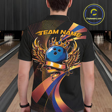 Load image into Gallery viewer, Person wearing a black bowling shirt with colorful design and 'Team Name' text in a bowling alley.