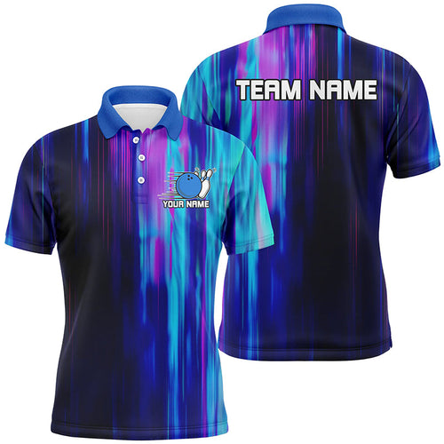 Blue And Purple Custom Bowling Shirts For Men, Galaxy Bowling Team Shirts IPHW6793