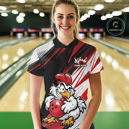 Custom Funny Crazy Chicken Bowling Team Women Shirt, Red Chicken Bowling Jerseys IPHW11617