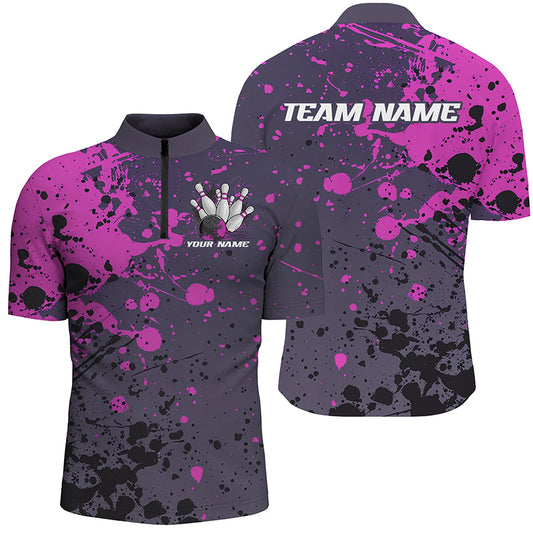 Custom Purple Splatter Bowling Polo Shirts For Men, Custom Bowling Uniforms Bowling Jerseys IPHW7092