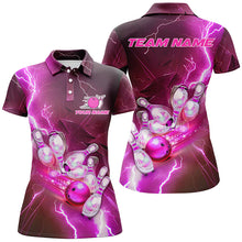 Load image into Gallery viewer, Lightning Strike Custom Pink Bowling Polo Shirts, Bowling Team Jerseys For Women IPHW5222