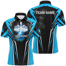 Load image into Gallery viewer, Custom Cyan Blue Bowling Polo Shirts For Men, Strike Bowling Team Jerseys Bowlers Outfits IPHW5224