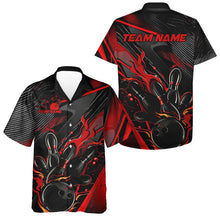Load image into Gallery viewer, Black And Red Custom Flame Bowling Shirts For Men, Fire Bowling Team Shirt Bowler Jersey IPHW7931
