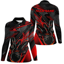 Load image into Gallery viewer, Black And Red Custom Flame Bowling Shirts For Women, Fire Bowling Team Shirt Bowler Jersey IPHW7931