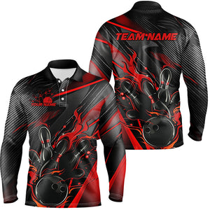 Black And Red Custom Flame Bowling Shirts For Men, Fire Bowling Team Shirt Bowler Jersey IPHW7931