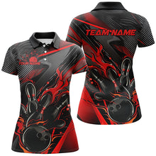 Load image into Gallery viewer, Black And Red Custom Flame Bowling Shirts For Women, Fire Bowling Team Shirt Bowler Jersey IPHW7931