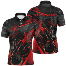 Load image into Gallery viewer, Black And Red Custom Flame Bowling Shirts For Men, Fire Bowling Team Shirt Bowler Jersey IPHW7931