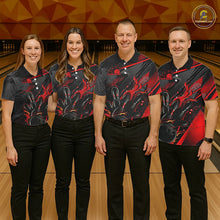 Load image into Gallery viewer, Black And Red Custom Flame Bowling Shirts For Men, Fire Bowling Team Shirt Bowler Jersey IPHW7931