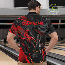 Load image into Gallery viewer, Black And Red Custom Flame Bowling Shirts For Men, Fire Bowling Team Shirt Bowler Jersey IPHW7931