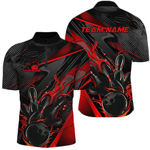 Load image into Gallery viewer, Black And Red Custom Flame Bowling Shirts For Men, Fire Bowling Team Shirt Bowler Jersey IPHW7931