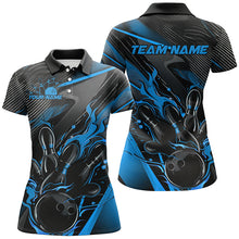 Load image into Gallery viewer, Black And Blue Custom Flame Bowling Shirts For Women, Fire Bowling Team Shirt Bowler Jersey IPHW7932