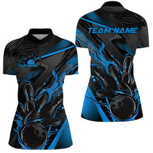 Load image into Gallery viewer, Black And Blue Custom Flame Bowling Shirts For Women, Fire Bowling Team Shirt Bowler Jersey IPHW7932