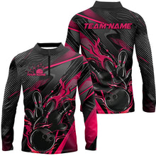 Load image into Gallery viewer, Black And Pink Custom Flame Bowling Shirts For Men, Fire Bowling Team Shirt Bowler Jersey IPHW7933