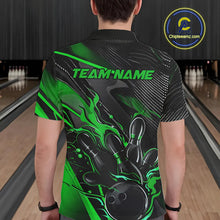 Load image into Gallery viewer, Black And Green Custom Flame Bowling Shirts For Men, Fire Bowling Team Shirt Bowler Jersey IPHW7934
