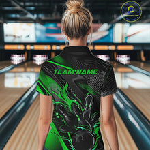 Load image into Gallery viewer, Black And Green Custom Flame Bowling Shirts For Women, Fire Bowling Team Shirt Bowler Jersey IPHW7934