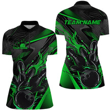 Load image into Gallery viewer, Black And Green Custom Flame Bowling Shirts For Women, Fire Bowling Team Shirt Bowler Jersey IPHW7934