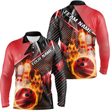 Load image into Gallery viewer, Black And Red Custom Flame Bowling Shirts For Men, Unisex Fire Bowling Team Shirt Bowler Outfit IPHW7938