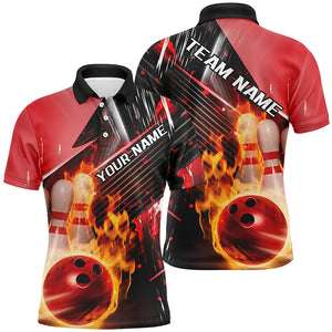 Black And Red Custom Flame Bowling Shirts For Men, Unisex Fire Bowling Team Shirt Bowler Outfit IPHW7938