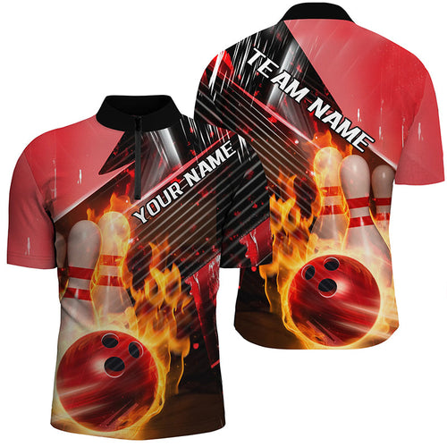 Black And Red Custom Flame Bowling Shirts For Men, Unisex Fire Bowling Team Shirt Bowler Outfit IPHW7938