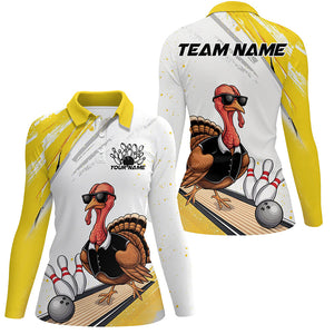 Custom Yellow Funny Turkey Bowling Team Shirts For Women, Thanksgiving Bowler Outfits IPHW7940