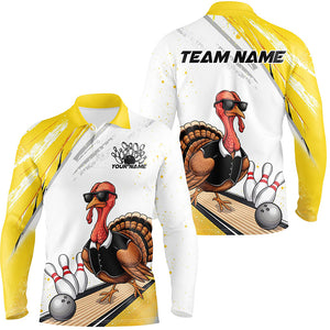 Custom Yellow Funny Turkey Bowling Team Shirts For Men, Thanksgiving Bowler Outfits IPHW7940