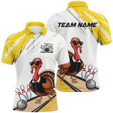 Load image into Gallery viewer, Custom Yellow Funny Turkey Bowling Team Shirts For Men, Thanksgiving Bowler Outfits IPHW7940