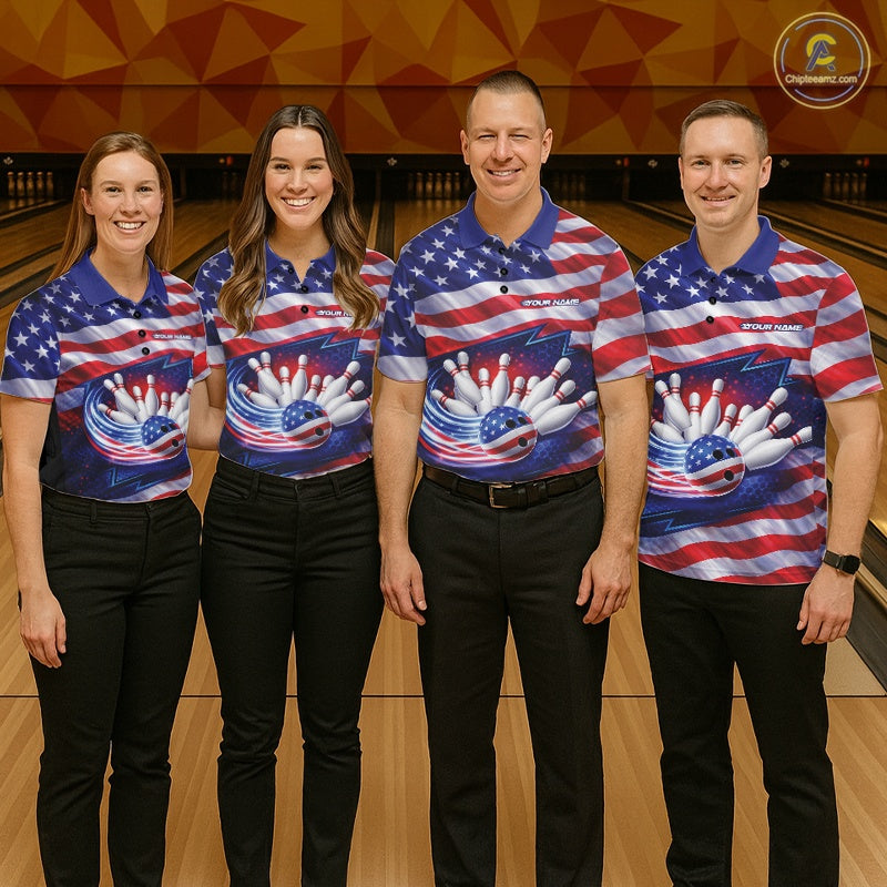 Custom Patriotic US Flag Bowling Team Shirts, 4Th Of July Bowling League Shirt Freedom Bowling Jerseys IPHW10426