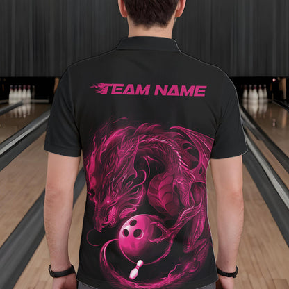 Custom Black And Pink Dragon Bowling Shirts, Bowling League Shirt Dragon Men Jersey IPHW10703