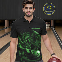 Load image into Gallery viewer, Custom Black And Green Dragon Bowling Shirts, Bowling League Shirt Dragon Men Jersey IPHW10705