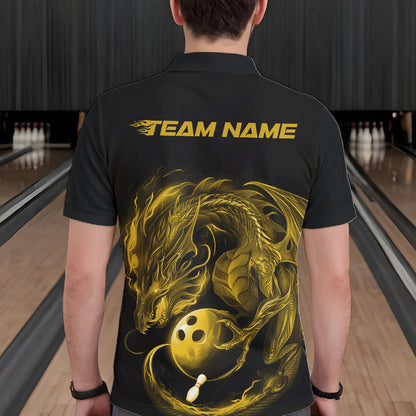 Custom Black And Yellow Dragon Bowling Shirts, Bowling League Shirt Dragon Men Jersey IPHW10706
