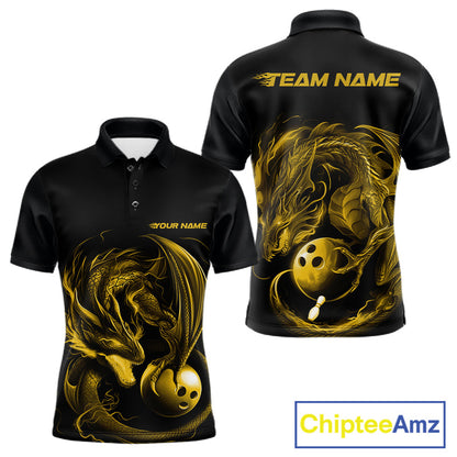 Custom Black And Yellow Dragon Bowling Shirts, Bowling League Shirt Dragon Men Jersey IPHW10706