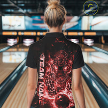 Load image into Gallery viewer, Custom Red Flaming Leopard Bowling Shirts For Women, Fire Bowling Team Shirt Bowler Uniform IPHW10712