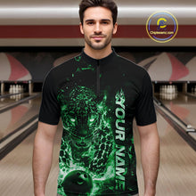 Load image into Gallery viewer, Custom Green Flaming Leopard Men Bowling Shirts, Fire Bowling Team Shirt Bowler Uniform IPHW10715